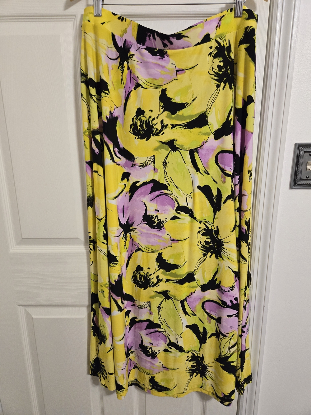 Cato Yellow and Purple Floral Polyester-Spandex Maxi Skirt Size 18/20W